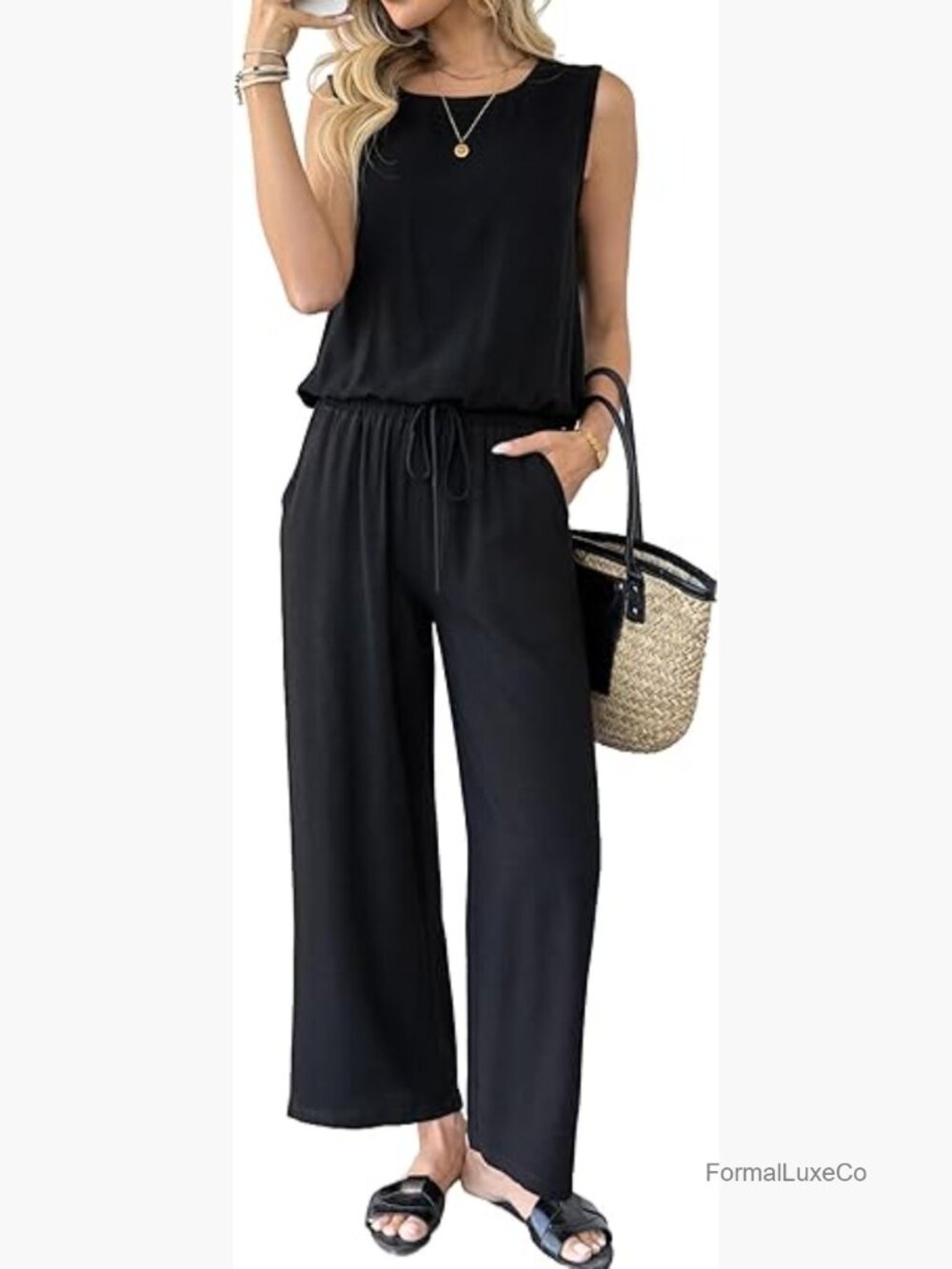 Linen 2 Piece Outfits Sleeveless Tank Top Wide Leg Pants Sets Tracksuit Casual - Picture 1 of 7